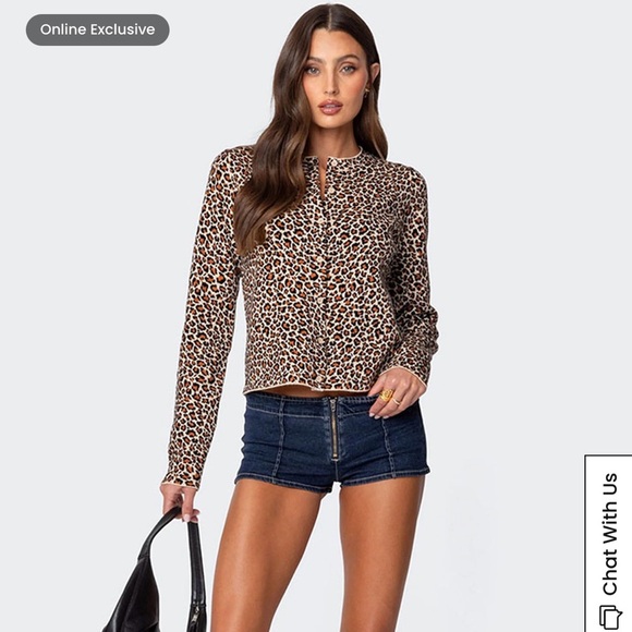 Edikted Tops - Edikted Leopard Printed Knit Cardigan